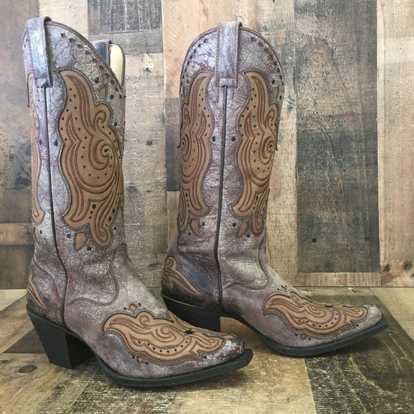 JB Dillon JBW2602 Leather Inlay Cowboy Boots Womens 8.5 B