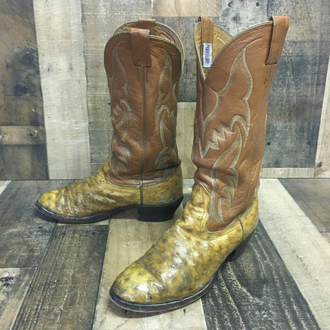 Nocona Vintage Full Quill Ostrich Cowboy Boots Mens 7 D