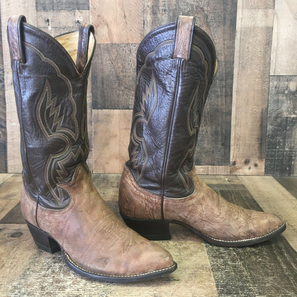 Tony Lama Vintage Gold Label Sueded Bull Shoulder Cowboy Boots Mens 8 D