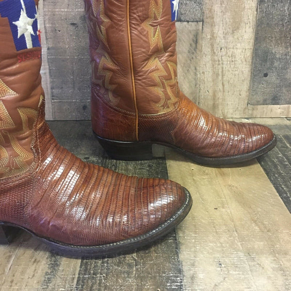 Tony Lama El Rey Vintage Teju Lizard Texas Cowboy Boots Mens 8 D