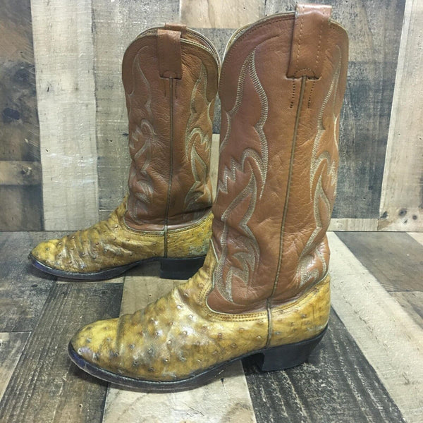 Nocona Vintage Full Quill Ostrich Cowboy Boots Mens 7 D