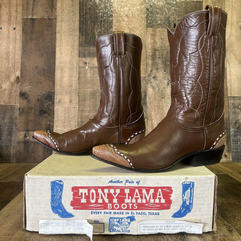 Tony Lama Vintage Lizard Wingtip Cowboy Boots Womens 8 A