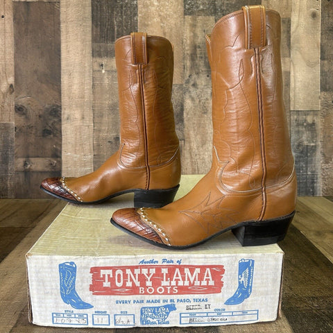 Tony Lama Vintage Lizard Wingtip Gold Label Cowboy Boots Womens 6 A