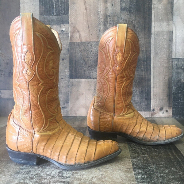 Los Altos Vintage Caiman Tail Cowboy Boots Mens 9 EE