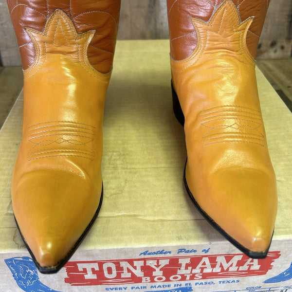 Tony Lama Vintage Gold Label Pointed Toe Cowboy Boots Womens 6.5 B