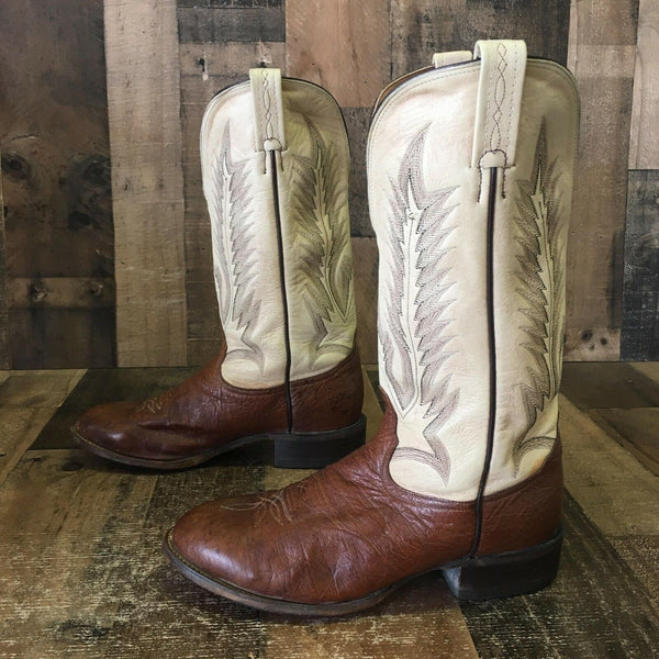 Tony Lama Vintage Smooth Ostrich Round Toe Cowboy Boots Mens 8 D