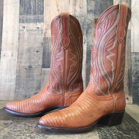 Larry Mahan Vintage Teju Lizard Cowboy Boots Mens 7.5 D