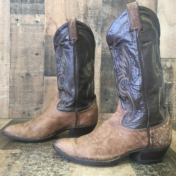 Tony Lama Vintage Gold Label Sueded Bull Shoulder Cowboy Boots Mens 8 D