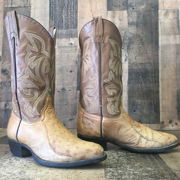 Cowtown Vintage Ostrich Cowboy Boots Mens 8 EE