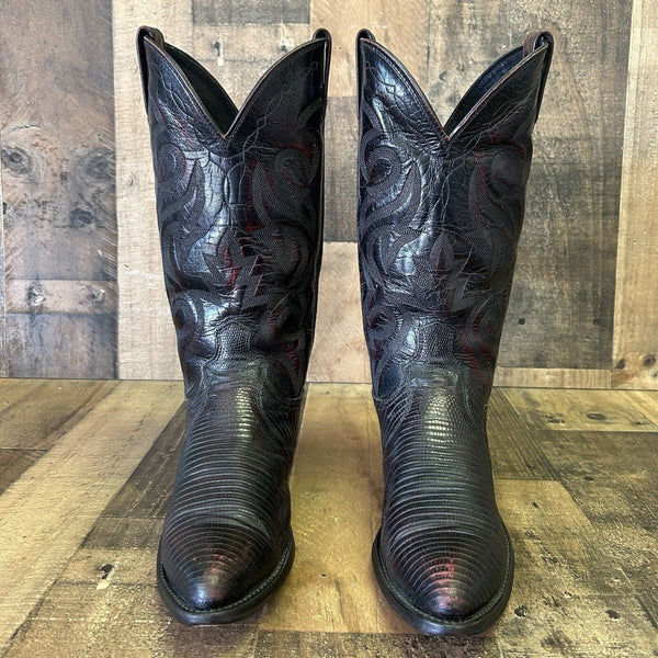 Dan Post Black Cherry Teju Lizard Cowboy Boots Mens 8 D