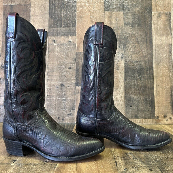 Dan Post Black Cherry Teju Lizard Cowboy Boots Mens 8 D