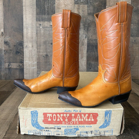 Tony Lama Vintage Gold Label Lizard Wingtip Cowboy Boots Womens 5 C