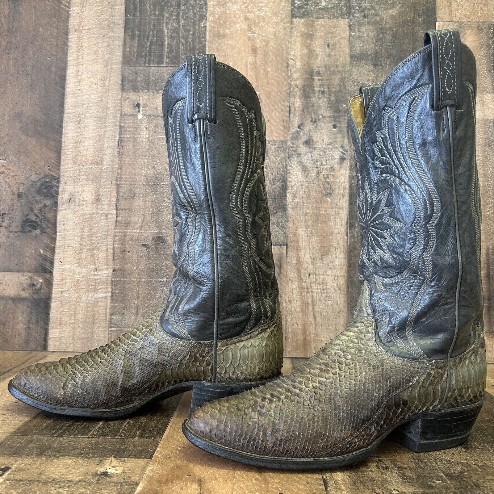 Tony Lama Vintage Gold Label Snakeskin Cowboy Boots Mens 9 D