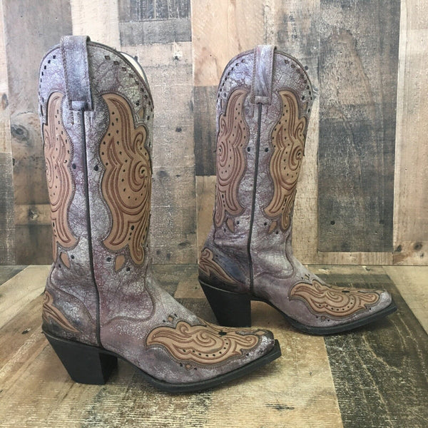 JB Dillon JBW2602 Leather Inlay Cowboy Boots Womens 8.5 B