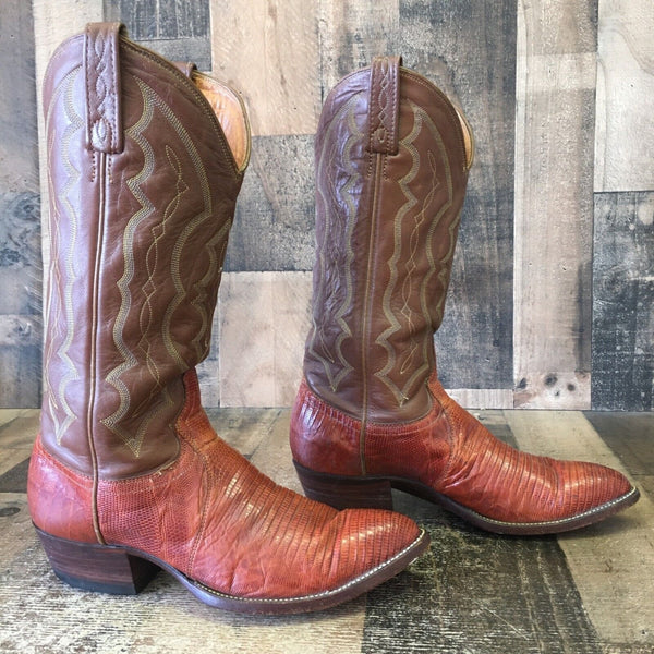 J Chisholm Vintage Teju Lizard Cowboy Boots Mens 7.5 D