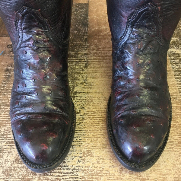 Lucchese 2000 Full Quill Ostrich Black Cherry Cowboy Boots Womens 5 B