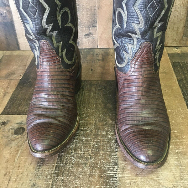 Tony Lama Vintage Gold Label Teju Lizard Cowboy Boots Mens 8 D