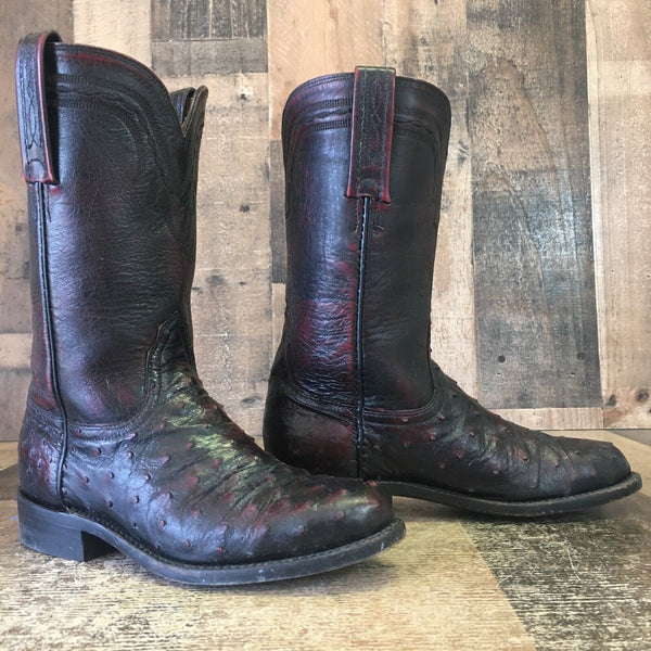 Lucchese 2000 Full Quill Ostrich Black Cherry Cowboy Boots Womens 5 B