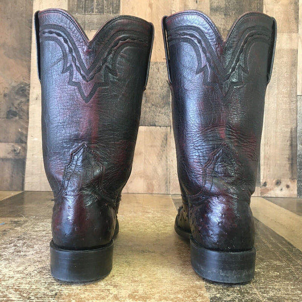 Lucchese 2000 Full Quill Ostrich Black Cherry Cowboy Boots Womens 5 B