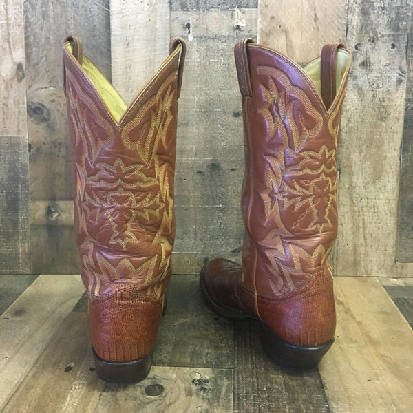 Tony Lama El Rey Vintage Teju Lizard Texas Cowboy Boots Mens 8 D