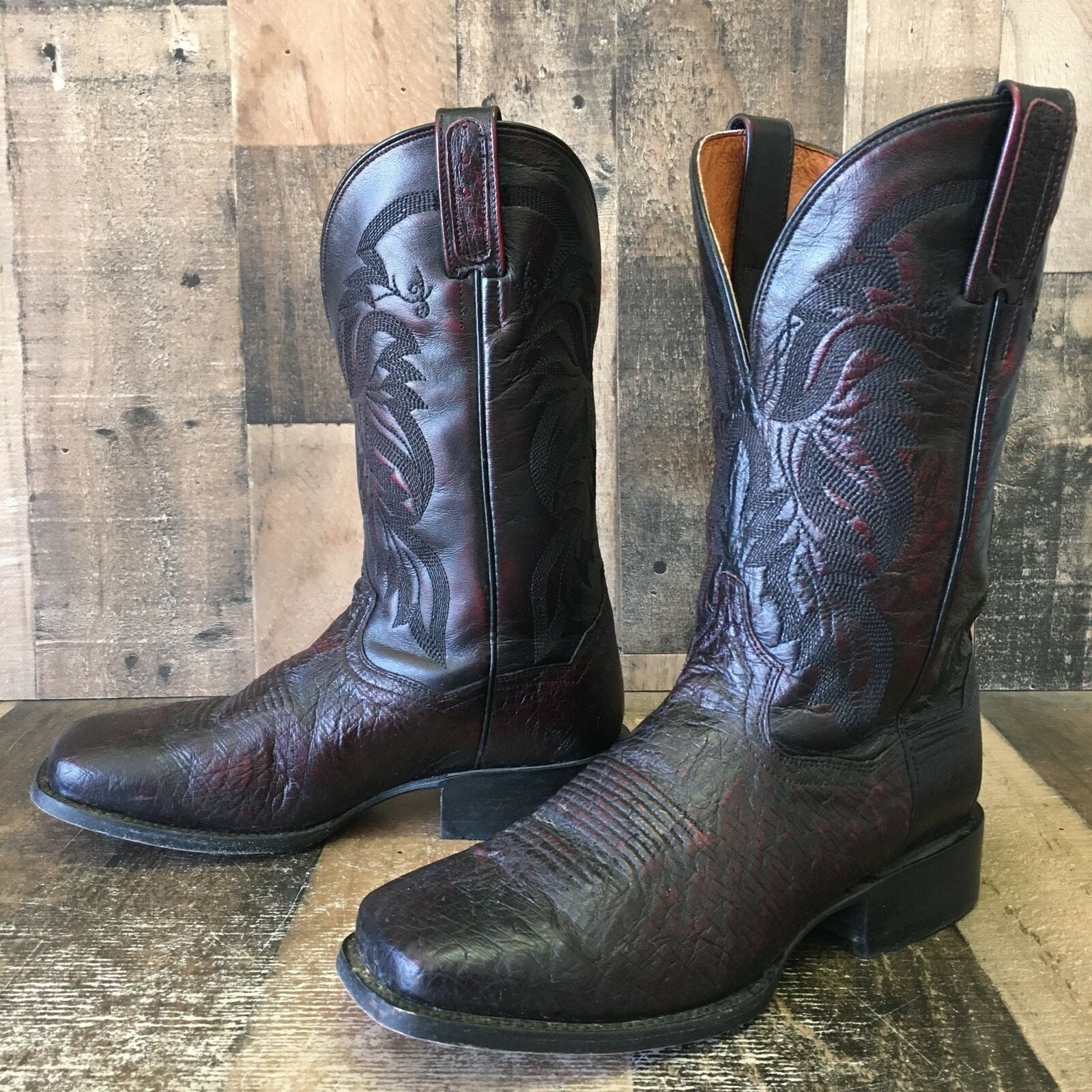 Dan Post 5204 Callahan Square Toe Black Cherry Ostrich Cowboy Boots Mens 9 D