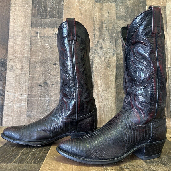 Dan Post Black Cherry Teju Lizard Cowboy Boots Mens 8 D