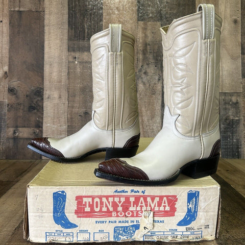 Tony Lama Vintage Lizard Wingtip Gold Label Cowboy Boots Womens 5 B