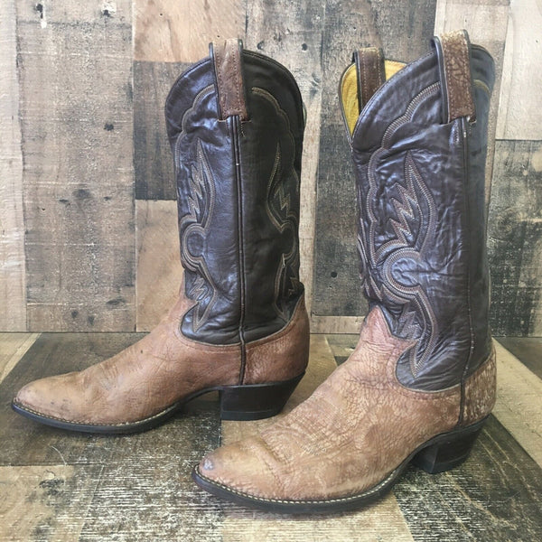 Tony Lama Vintage Gold Label Sueded Bull Shoulder Cowboy Boots Mens 8 D