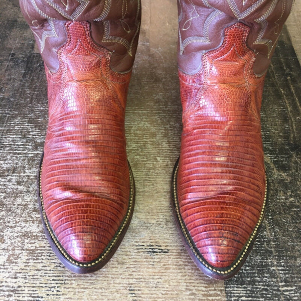 J Chisholm Vintage Teju Lizard Cowboy Boots Mens 7.5 D