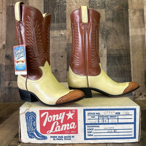 Tony Lama Vintage J0969 Lizard Wingtip Gold Label Cowboy Boots Womens 4.5 C