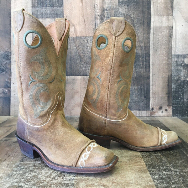 Justin BR1627 Suede Square Toe Cowboy Boots Womens 6 B