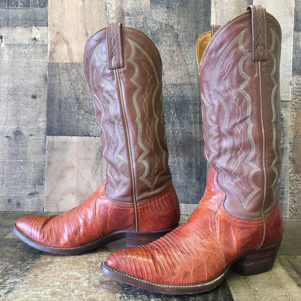 J Chisholm Vintage Teju Lizard Cowboy Boots Mens 7.5 D