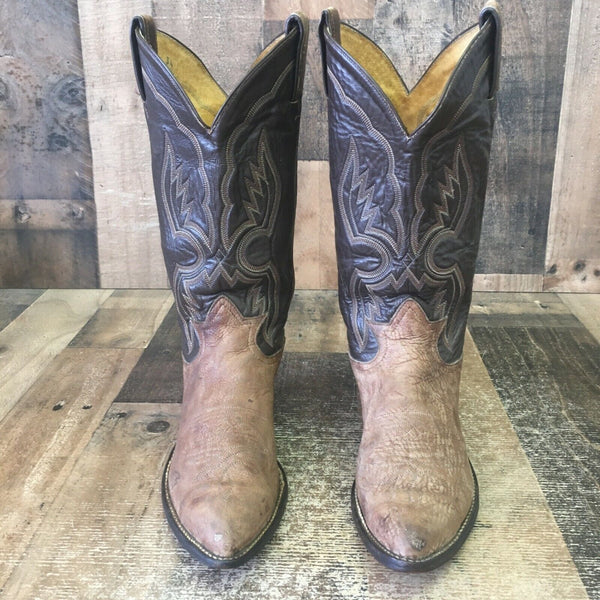 Tony Lama Vintage Gold Label Sueded Bull Shoulder Cowboy Boots Mens 8 D