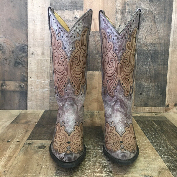 JB Dillon JBW2602 Leather Inlay Cowboy Boots Womens 8.5 B