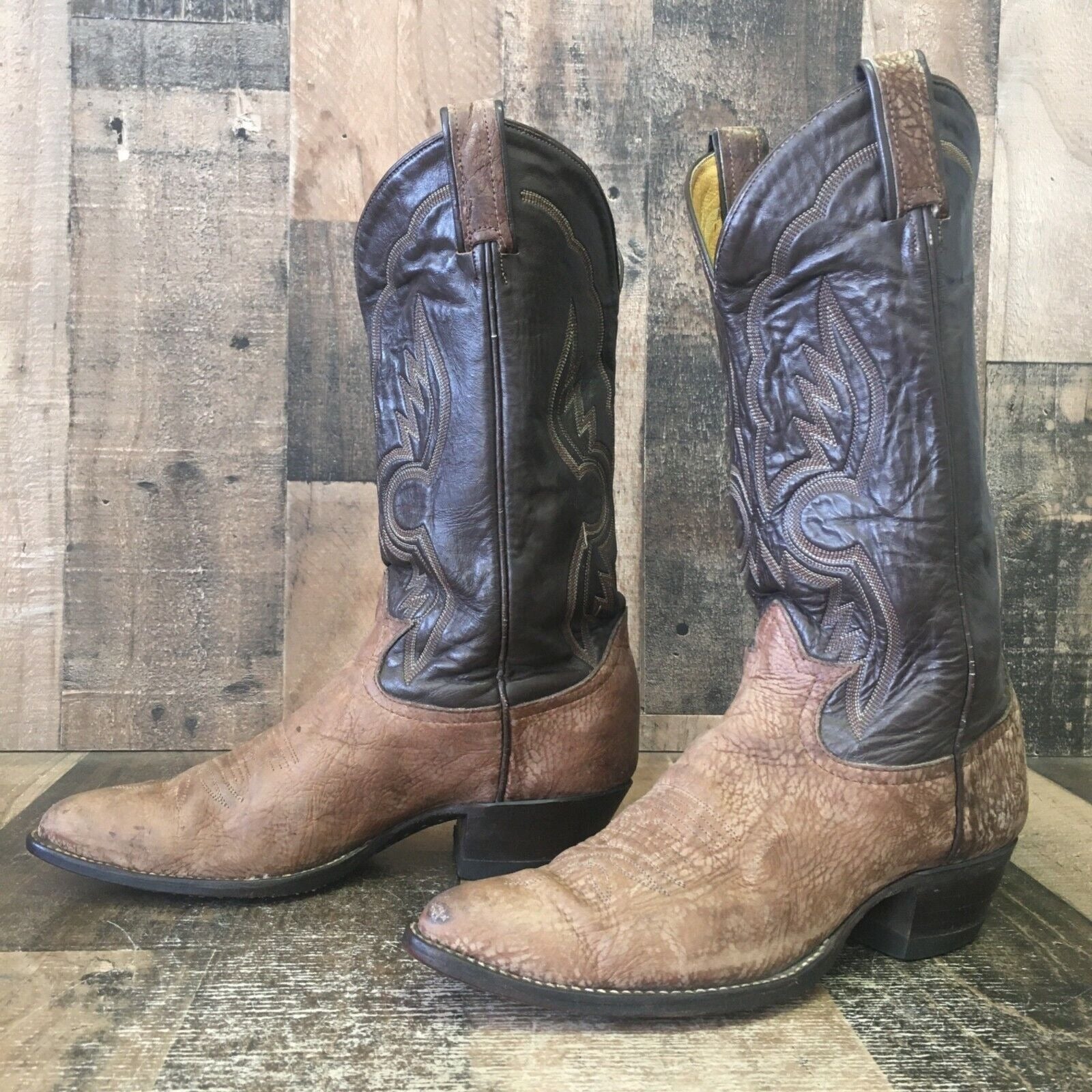 Tony Lama Vintage Gold Label Sueded Bull Shoulder Cowboy Boots Mens 8 D