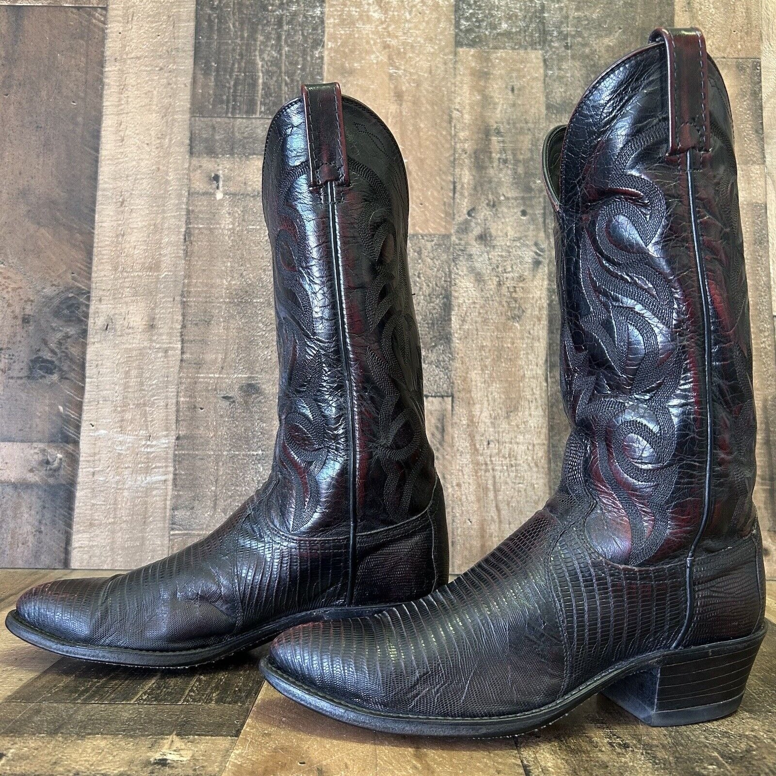 Dan Post Black Cherry Teju Lizard Cowboy Boots Mens 8 D