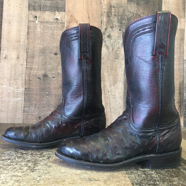 Lucchese 2000 Full Quill Ostrich Black Cherry Cowboy Boots Womens 5 B