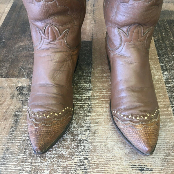 Tony Lama Vintage Gold Label Pointed Toe Wingtip Cowboy Boots Womens 5.5 B