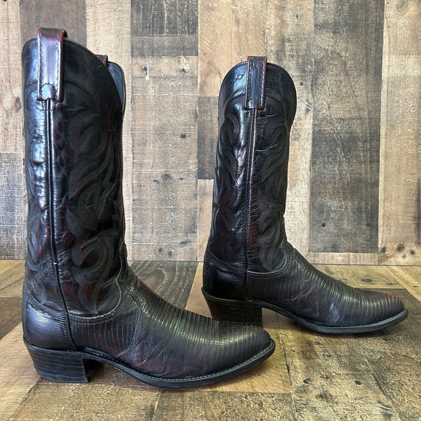 Dan Post Black Cherry Teju Lizard Cowboy Boots Mens 8 D