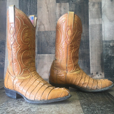 Los Altos Vintage Caiman Tail Cowboy Boots Mens 9 EE