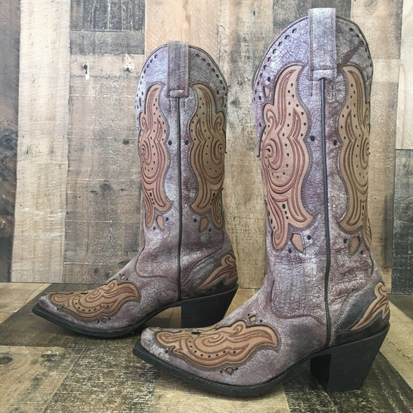 JB Dillon JBW2602 Leather Inlay Cowboy Boots Womens 8.5 B