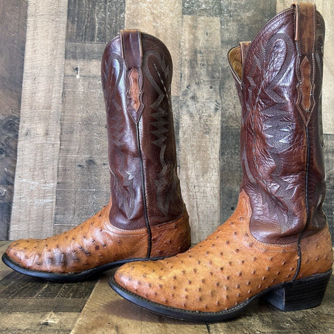 Lucchese 2000 Vintage T3117R4 Full Quill Ostrich Cowboy Boots Mens 8.5 D