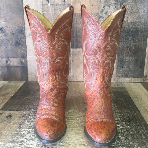 Tony Lama Vintage Ostrich Cowboy Boots Mens 8.5 D