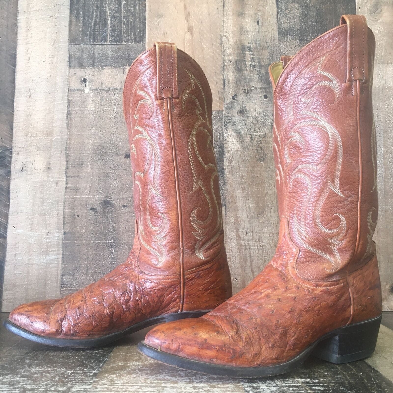 Tony Lama Vintage Ostrich Cowboy Boots Mens 8.5 D