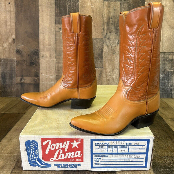 Tony Lama Vintage Gold Label Pointed Toe Cowboy Boots Womens 5 B