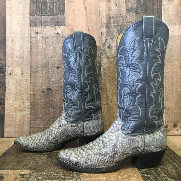 Justin Vtg Snakeskin Cowboy Boots Mens 8 D