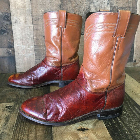 Justin 3021 Vintage Smooth Ostrich Roper Cowboy Boots Mens 10 D