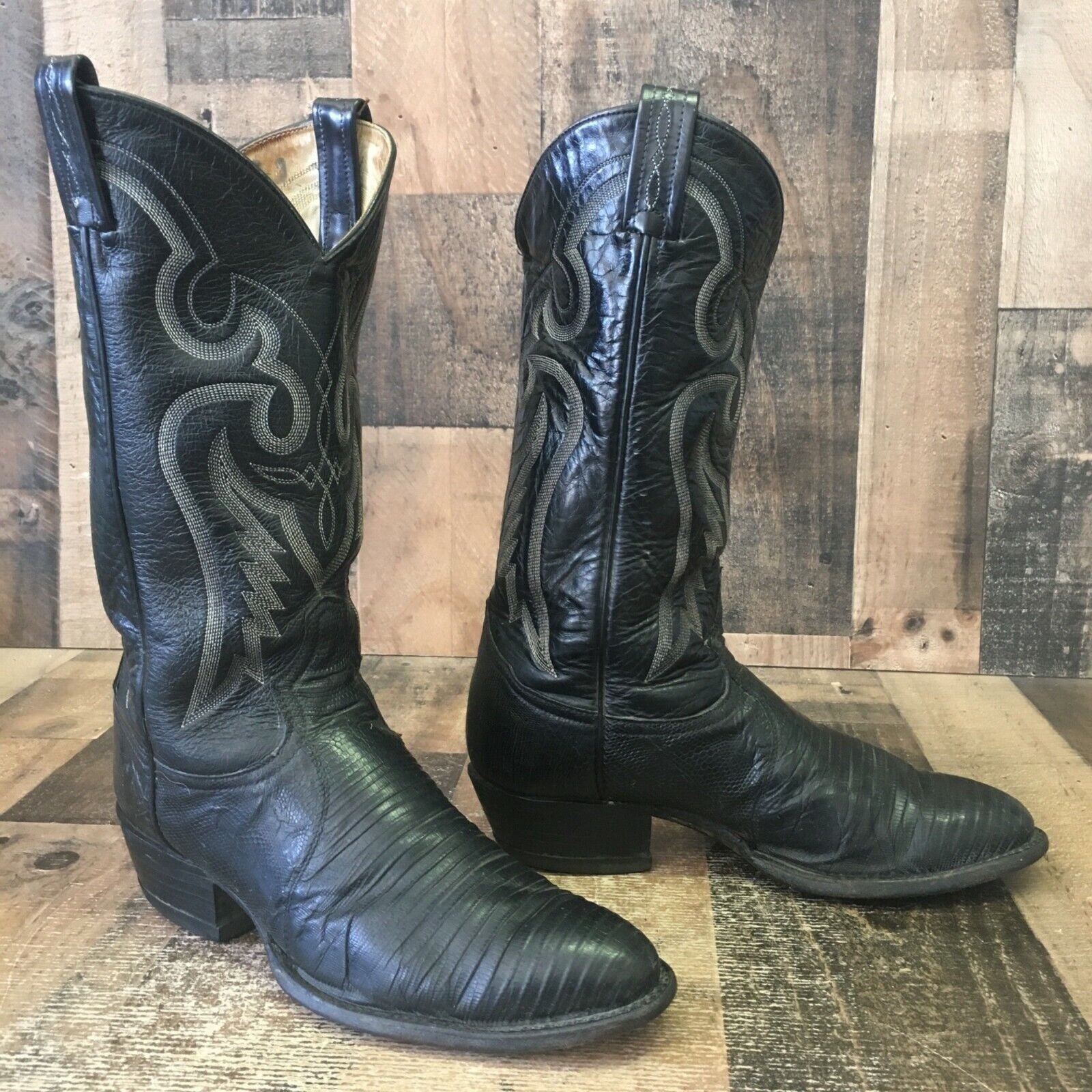 Tony Lama Vintage Teju Lizard Cowboy Boots Mens 8 E