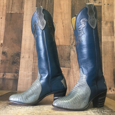 Justin L4425 Vintage Blue Gray Teju Lizard Cowboy Boots Womens 5.5 B