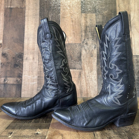 Dan Post 16791 Vintage Extra Wide Classic Black Cowboy Boots Mens 9.5 EW